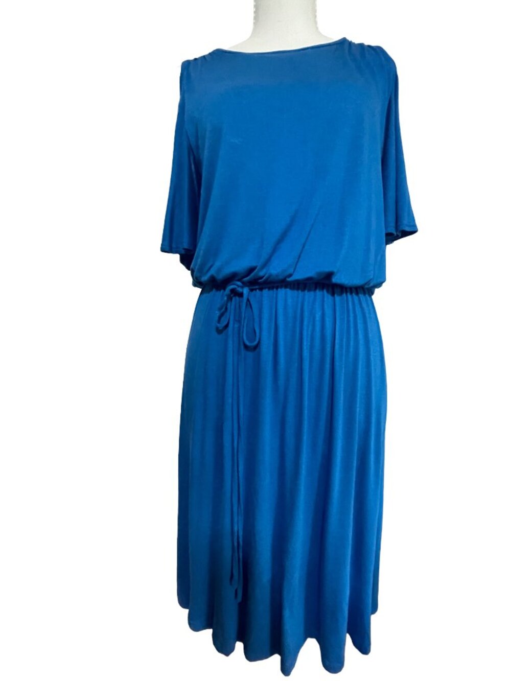 NWT LOFT Blue Cold Shoulder Midi Dress Small Fit & Flare Tie Waist